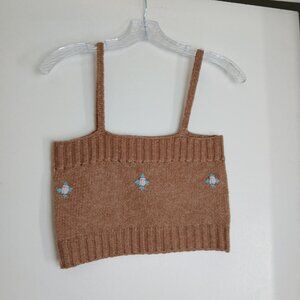 Camel Brown Ribbed Spaghetti Strap Knit Tank Top Sz XL